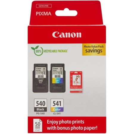 Canon Multipack de Tinta y Papel Cartuchos de Tinta Originales PG-540/CL-541 - Pack de 2 Cartuchos (1 Negro, 1 Color) y Papel