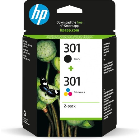 HP 301 N9J72AE , Pack de 2, Cartuchos de Tinta Originales Negro y Tricolor, Compatible con Impresoras de Inyección de Tinta HP