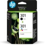 HP 301 N9J72AE , Pack de 2, Cartuchos de Tinta Originales Negro y Tricolor, Compatible con Impresoras de Inyección de Tinta HP
