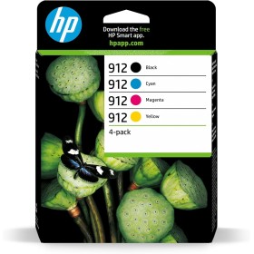 HP 912 6ZC74AE, Negro, Cian, Magenta y Amarillo, Cartuchos de Tinta Originales, Pack de 4, para impresoras HP OfficeJet
