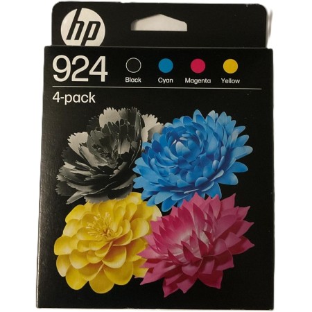 HP 924 6C3Z1NE, Pack de 4, Cartuchos de Tinta Originales Negro, Cian, Magenta y Amarillo, Compatible con impresoras HP OfficeJet