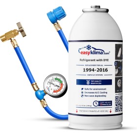 Kit de recarga EasyKlima® de refrigerante R134a 2 en 1: gas con manguera y manómetro DIY para coches fabricados entre 1994 y