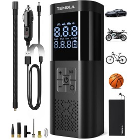 TEMOLA Compresor Aire Coche, Potente Inflador Ruedas Coche con Luz LED, Mini Compresor de Aire Portatil Accesorios Coche
