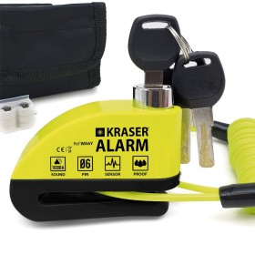 KRASER WA6Y Candado Moto con Alarma 110dB, Antirrobo Disco Reforzado, 3 Llaves (Otros 2) Alta Seguridad, Impermeable, Accesorios