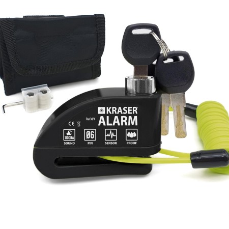 KRASER WA6Y Candado Moto con Alarma 110dB, Antirrobo Disco Reforzado, 3 Llaves (Otros 2) Alta Seguridad, Impermeable, Accesorios