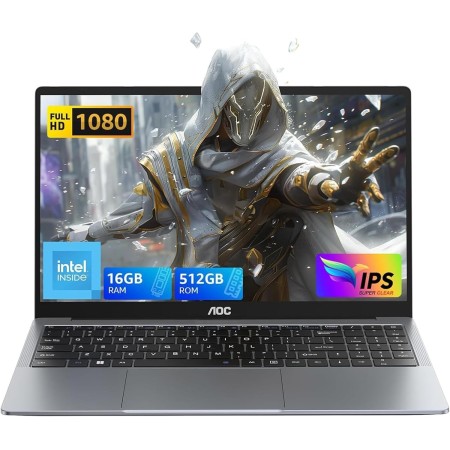 AOC 16.1'' Ordenador Portatil AMD Ryzen 7 5700U 8 Núcleos(hasta 4.3Ghz) 16GB RAM M.2 SSD 512GB Extensiones 2TB Teclado