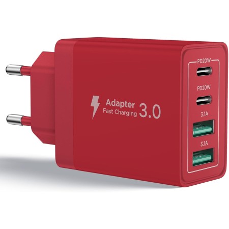 Aioneus Cargador USB C, 40W 4-Puertos USBC Enchufe Cargador iPhone Carga Rapida, Múltiple Cargador QC3.0 y PD Rápido Pared