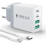 Aioneus Cargador USB C, 40W 4-Puertos USBC Enchufe Cargador iPhone Carga Rapida, Múltiple Cargador QC3.0 y PD Rápido Pared