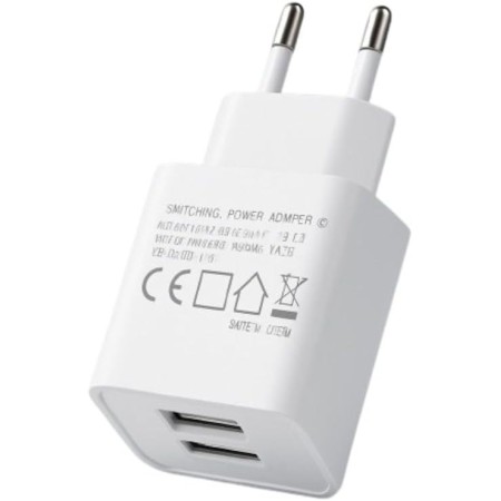 Cargador USB Pared 2 Puertos, Carga Rápida 5V/2A, Enchufe Tipo C Europeo, Adaptador USB para Móviles, Tablets, Auriculares –