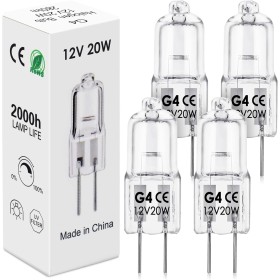 BROTOU 4pcs Bombilla Halógena G4 20W 12V, 300LM Blanco Cálido 2800K, Regulable Bombilla G4 Halogena para Candelabros, Lámparas