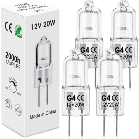 BROTOU 4pcs Bombilla Halógena G4 20W 12V, 300LM Blanco Cálido 2800K, Regulable Bombilla G4 Halogena para Candelabros, Lámparas