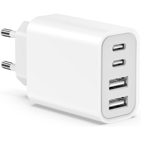 Cargador USB C, 45W 4 Puerto Enchufe USBC para iPhone 16 15 Plus 14 13 12 11 Pro Max SE 2020 XS X 8 iPad Samsung, Movil Carga