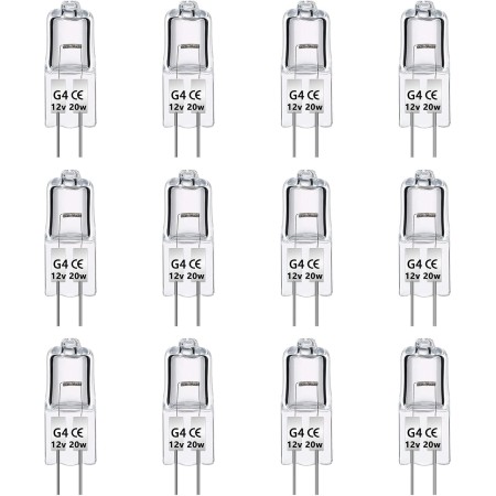 Paquete de 12 Bombillas Halógenas G4 20W 12V, Regulable G4 Bombillas Transparentes, 2700K Blanco Cálido, 280LM, G4 Lámpara de