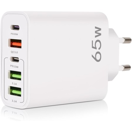 YIIFELL - Cargador USB C, 65 W, 5 puertos, cargador USB C con cargador rápido inteligente QC 3.0, adaptador de alimentación USB