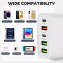 YIIFELL - Cargador USB C, 65 W, 5 puertos, cargador USB C con cargador rápido inteligente QC 3.0, adaptador de alimentación USB