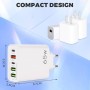 YIIFELL - Cargador USB C, 65 W, 5 puertos, cargador USB C con cargador rápido inteligente QC 3.0, adaptador de alimentación USB