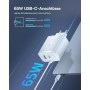 Baseus - Cargador USB C, 65 W, Fuente de alimentación de 3 Puertos PD, con PPS, Cargador rápido GAN Compatible con MacBook