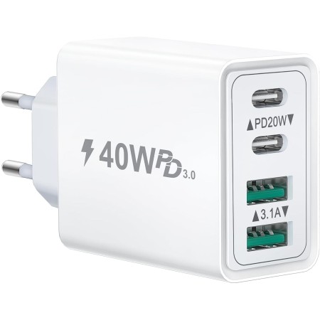 Baileku Cargador USB C, 40W Múltiple Enchufe USBC PD+QC Rápido, Cargador iPhone Carga Rapida Adaptador Tipo C, Cargadors Movil