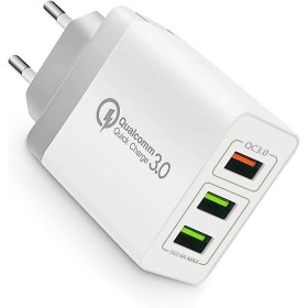 3Puertos QC3.0 USB Cargador rápido Cargador Movil Universal Adaptador, 30W QC3.02.0 Smart Alimentador USB Adaptador de