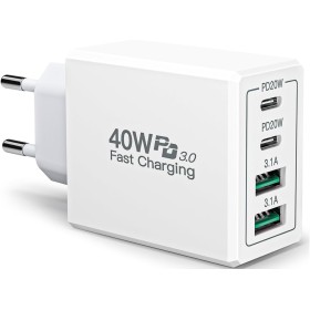 Aioneus Cargador USB C 40W 4 Puertos, Carga Rápida PD 3.0 Con Tipo-C USB-A, Para iPhone 15 14 13 12 11 XR XS Pro MAX, Samsung,