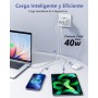 Aioneus Cargador USB C 40W 4 Puertos, Carga Rápida PD 3.0 Con Tipo-C USB-A, Para iPhone 15 14 13 12 11 XR XS Pro MAX, Samsung,