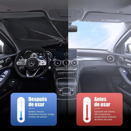 Parasol de Coche Plegable Universal- Parabrisas con Protección Rayos UV Ventana Delantera Metalizado Aislante del Calor