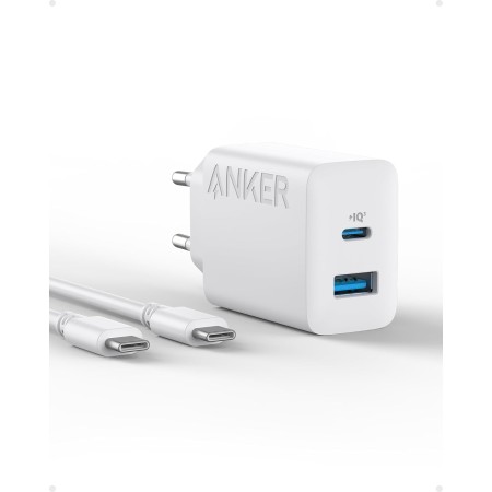 Anker Cargador iPhone Carga Rapida USB C 20W, con 2 Puertos,para iPhone 16/16 Plus/16 Pro/16 Pro MAX/15/iPad y más(Cable USB C