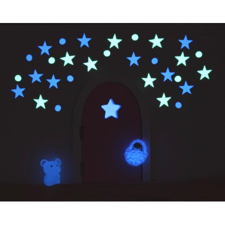Qué Kawaii® puerta (Rosa) Ratoncito Pérez que abre y brilla con universo de estrellas y planetas. Certificados y complementos de