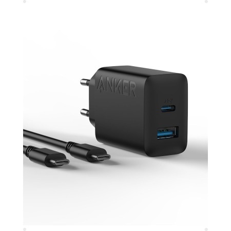 Anker Cargador iPhone Carga Rapida USB C 20W, con 2 Puertos,para iPhone 16/16 Plus/16 Pro/16 Pro MAX/15/iPad y más(Cable USB C