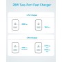 Anker Cargador iPhone Carga Rapida USB C 20W, con 2 Puertos,para iPhone 16/16 Plus/16 Pro/16 Pro MAX/15/iPad y más(Cable USB C