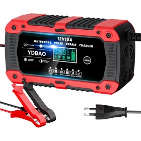 YDBAO Cargador de Batería 12V 10A Cargador de Batería de Coche Inteligente con Pantalla Táctil LCD y Múltiples Protecciones