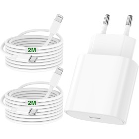 Cargador Carga Rapida iPhone 14 13 12 11 Apple Original,20W USB C Enchufe con 2M+2M Cable Cabezal Adaptador Pared Charger