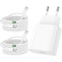 Cargador Carga Rapida iPhone 14 13 12 11 Apple Original,20W USB C Enchufe con 2M+2M Cable Cabezal Adaptador Pared Charger