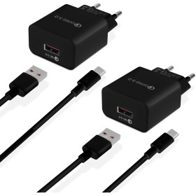 2-Pack Cargador USB Carga Rapida,18W QC 3.0 Enchufe USB Carregador USB con 2m Cable, Cargador Movil Carga Rapida USB Charger