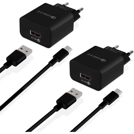2-Pack Cargador USB Carga Rapida,18W QC 3.0 Enchufe USB Carregador USB con 2m Cable, Cargador Movil Carga Rapida USB Charger