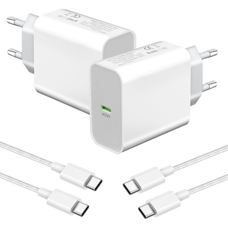 45W Cargador para Samsung Carga Rapida,2-Pack USB C Enchufe y Cable Cargador para Samsung Galaxy S24 Ultra/S25/S23 Plus/S24