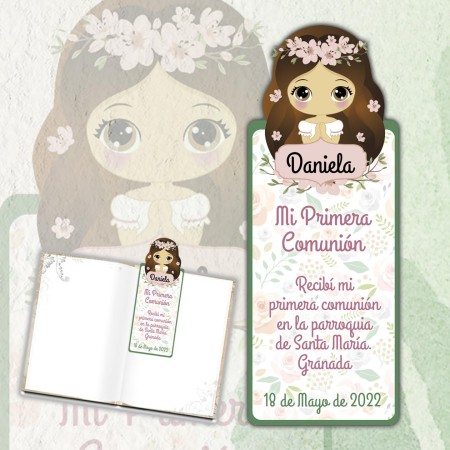 Marcapáginas de niña personalizado con nombre, recordatorios de comunión niña, punto de libro primera comunión de niña