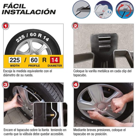 S SUMEX Juego de 4 Tapacubos de 15 Pulgadas Diseño Illinois RC Black, Acabado Negro y ABS Resistente a Fuertes Impactos,