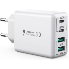 SCCVEE Cargador USB C, 40W 4 Puertos Bloque de Carga rápida, Bloque de Carga Dual PD+QC, Conector de Pared multipuerto Tipo C