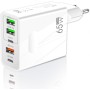 3-Stars - 2025 - Cargador de 65W con 5 Puertos USB - 2 Tipo C y 3 Tipo A - Carga Rápida QC 3.0 - Compatible con Samsung, iPhone,