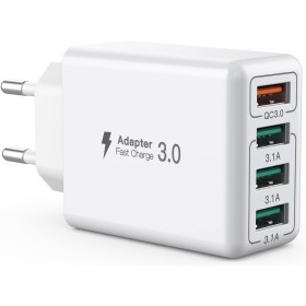 Cargador USB, Adaptador de Carga USB de 4 Puertos con Adaptador rápido Smart QC 3.0 de 33W, Cargador multipuerto Compatible con
