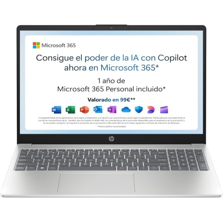 HP 15-fd0186ns - Ordenador portátil de 15.6" FHD (Intel N100, 4GB RAM, 128GB UFS, Intel UHD, Windows 11) Plata - Teclado QWERTY