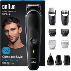 Braun Recortadora de Barba Series 5 Máquina Cortar Pelo, Máquina de afeitar, Cortapelos Hombre con Kit 10 En 1 Para Barba,
