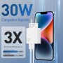 30W 2-Puerto Cargador Carga Rapida para iPhone 14 13 12 11 Pro MAX Plus Mini XS XR X SE 8 7 6, for AirPods/iPad, Rapido USB-C