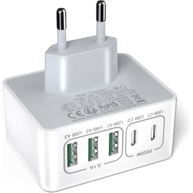 Cargador USB C Charger Cargador Rapido 50W 5 Puertos Bloque de Carga rápida, multicargador USB Carga rapida, Conector de Pared