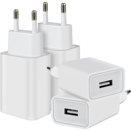 4-Pack 12W Cargador Enchufe USB, 5V/2.4A Carregador USB Cargador Movil, USB Charger Enchufe Cargador Compatible iPhone Samsung