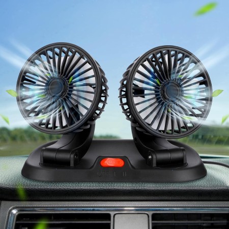 Ventilador Coche Doble Cabeza 360° Rotación Ventiladores, USB Ventilador Silencioso Potente 2 Velocidades Mini Ventiladors Mesa