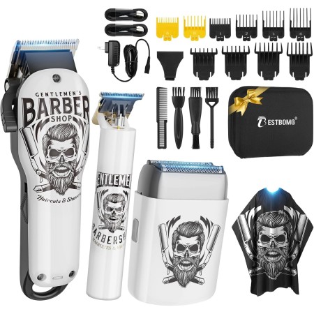 BESTBOMG Maquina Cortar Pelo Profesional, Maquina Barbero Hombre & Máquina de Afeitar Eléctrica, Cortapelos Kit con 10 Peine