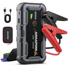 Arrancador de Baterias de Coche, Arrancador de Coches Portatil 6000A, 12V Jump Starter (hasta Todo Gas o Diésel de 10,0L), Clips
