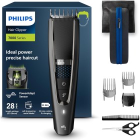 Philips Cortapelos con cuchillas de titanio, 3 Peines guía, 28 Ajustes de longitud, 90 min de uso sin cable, Incluye funda de